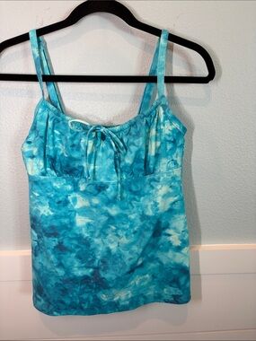 Lands' End Blue Tie-Dye Tankini with Front Drawstring